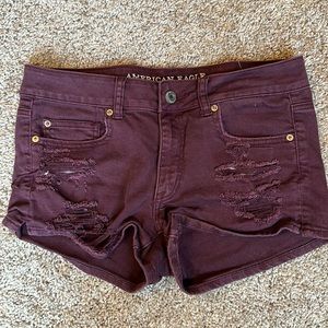 Maroon American Eagle Shortie Jean Shorts